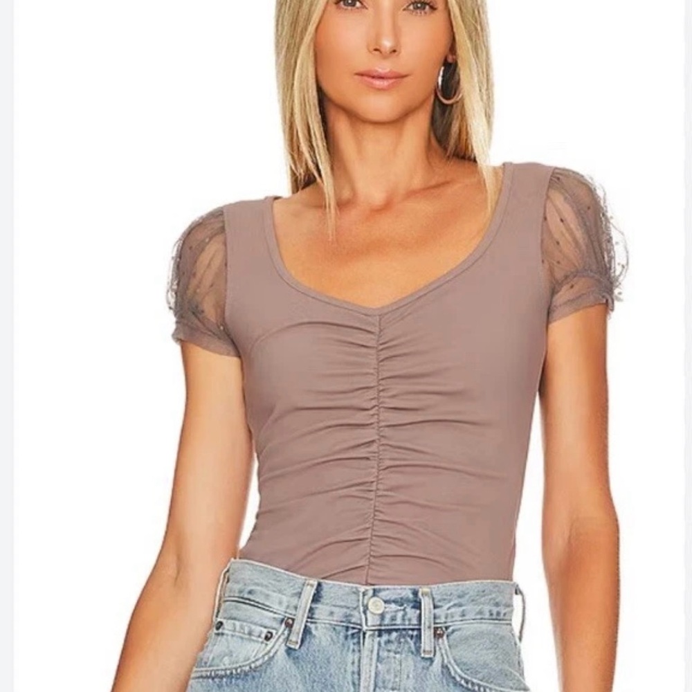 Free People Intimately Blush Up Cami Sheer Lace Ruched Blouse Top Boho Large